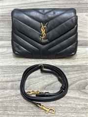 YSL Calfskin Y Quilted Monogram Toy Loulou Crossbody Bag Black